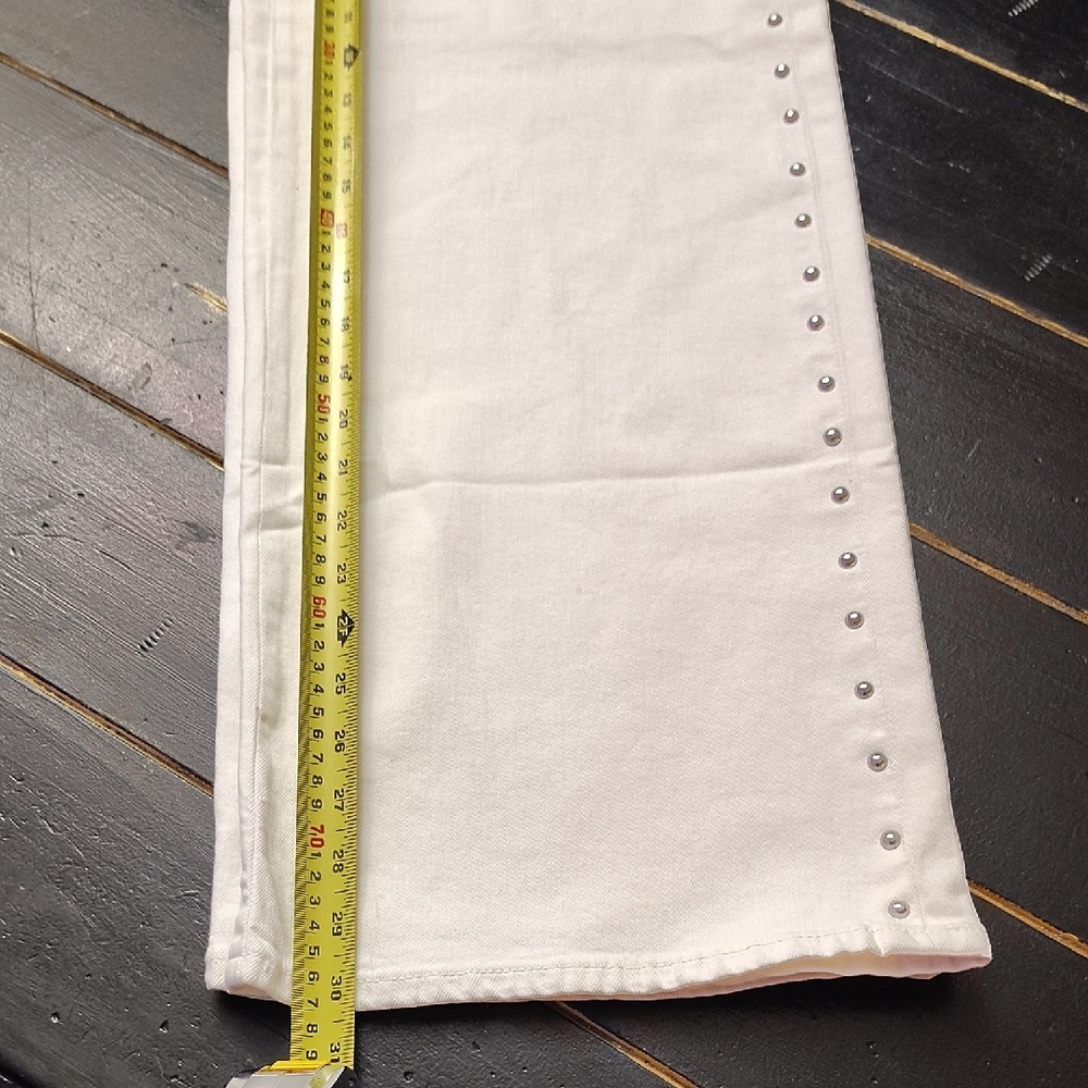 GAP WOMEN'S STUDDED WHITE HIGH RISE WIDE LEG DENIM - Picture 8 of 13